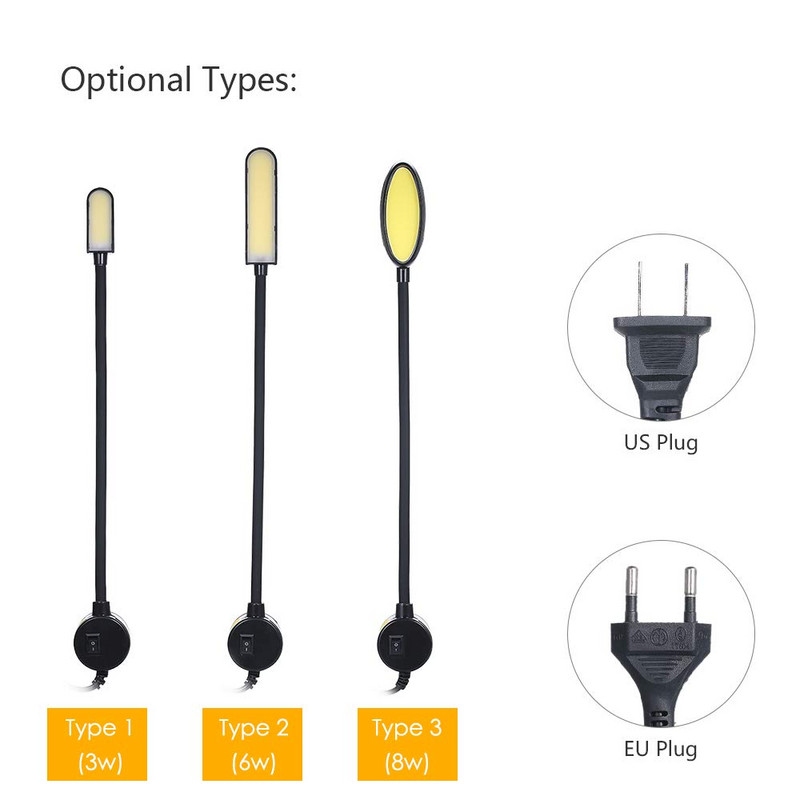 3W/6W/8W magnetinės drabužių siuvimo mašinos šviesa 360° lankstus žąsies kaklelis COB presai Darbiniai naktiniai šviestuvai pramoniniam apšvietimui
