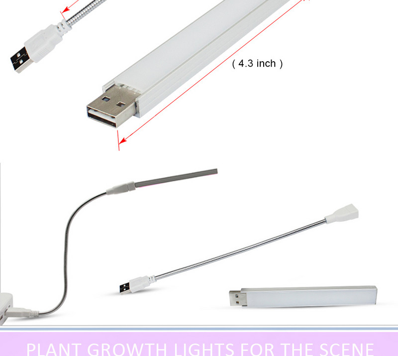 USB LED Plant Grow Light Lauavalgusti Taimekasvatus Lamp Avaleht Sisekasvuhoonetaimed Lilleseemned Kasvutelk Väikesed Tööriistad 5V 3W/14LED