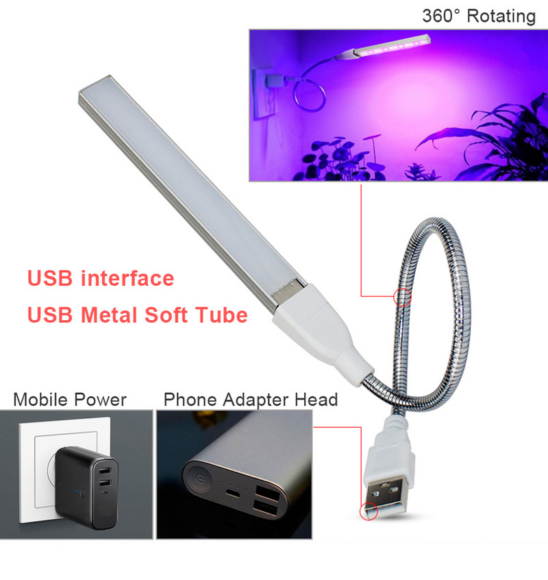 USB LED Plant Grow Light Lauavalgusti Taimekasvatus Lamp Avaleht Sisekasvuhoonetaimed Lilleseemned Kasvutelk Väikesed Tööriistad 5V 3W/14LED
