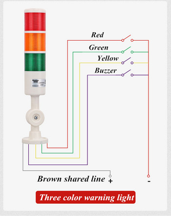 Въртяща се на 180 стека светлина Червено кехлибарено Зелена предупредителна светлина индустриална за CNC машина DC24V AC220V Постоянно мигаща светлина LED