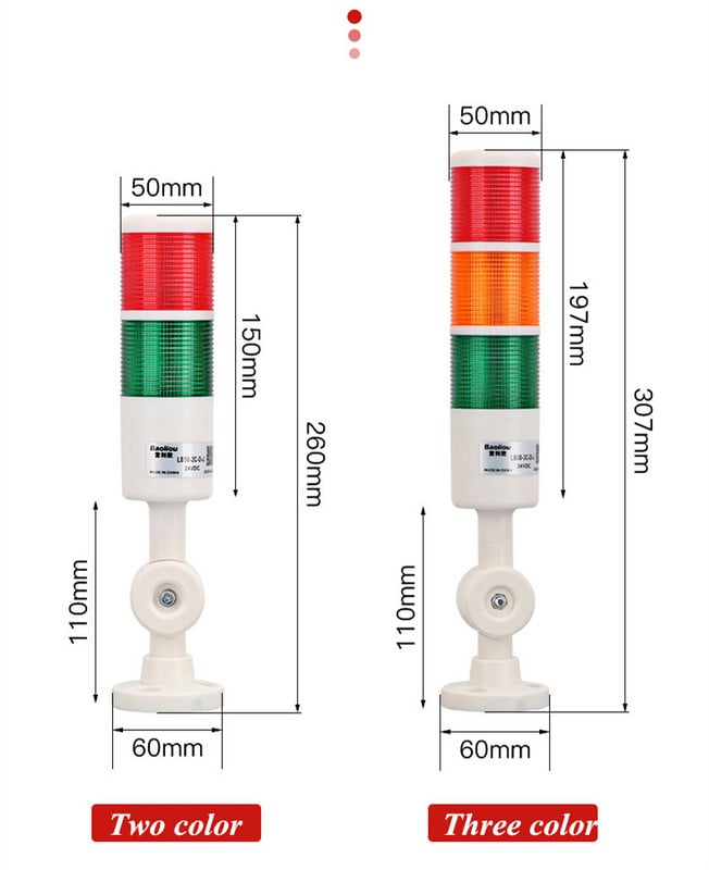 Lumină rotativă de 180 stivă, roșu chihlimbar verde, lumină de avertizare industrială pentru mașină CNC DC24V AC220V LED intermitent constant