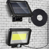 Lumină solară cu LED-uri 128/100 Senzor de mișcare în aer liber Lampă solară de perete de reîncărcare Lumină cu LED de urgență pentru stradă Lampă de verandă de grădină