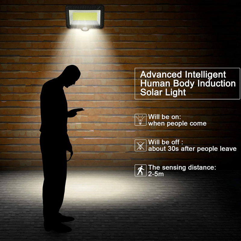 Lumină solară cu LED-uri 128/100 Senzor de mișcare în aer liber Lampă solară de perete de reîncărcare Lumină cu LED de urgență pentru stradă Lampă de verandă de grădină