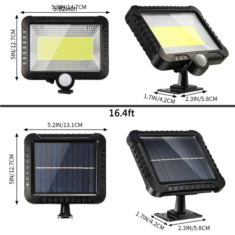 Lumină solară cu LED-uri 128/100 Senzor de mișcare în aer liber Lampă solară de perete de reîncărcare Lumină cu LED de urgență pentru stradă Lampă de verandă de grădină