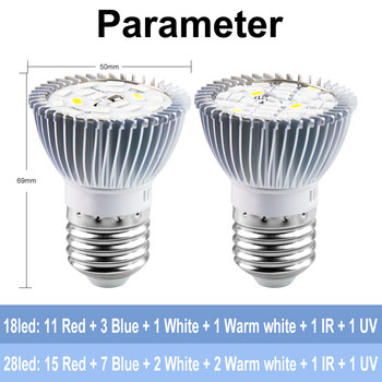 18W 28W LED Growth Lamp Пълен спектър LED Plant Light AC 220V Clip-on Fitolampe Indoor Greenhouse Phyto Grow Lights EU US Plug