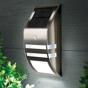 Водоустойчив PIR сензор за движение LED слънчева светлина от неръждаема стомана Външна стенна лампа за сигурност на градината