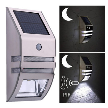Водоустойчив PIR сензор за движение LED слънчева светлина от неръждаема стомана Външна стенна лампа за сигурност на градината