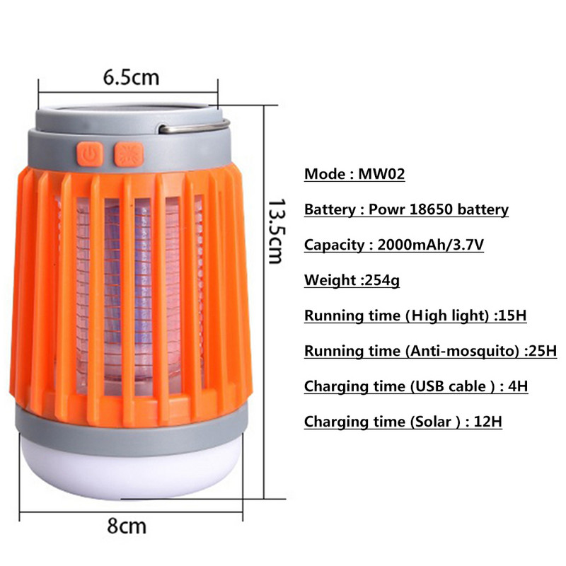 Lampă solară pentru ucigașul țânțarilor Baterie încorporată Lumină în aer liber Bec reflector Lanternă LED reîncărcabilă Micro USB Lanternă pentru camping ABS