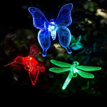 Външна градинска декоративна лампа със слънчева енергия Променяща цвета LED пейзажна светлина Водоустойчива птица Пеперуда Водно конче Светлини за морава