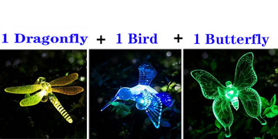 Kültéri napenergiával működő kerti dekorációs lámpa színváltó LED-es tájvilágítású vízálló madár pillangó szitakötős gyeplámpák