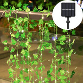 Solar Vine függöny lámpák kültéri vízálló borostyán fény LED mesterséges rattan zöld növényi dekoráció juharlevél füzér lámpa