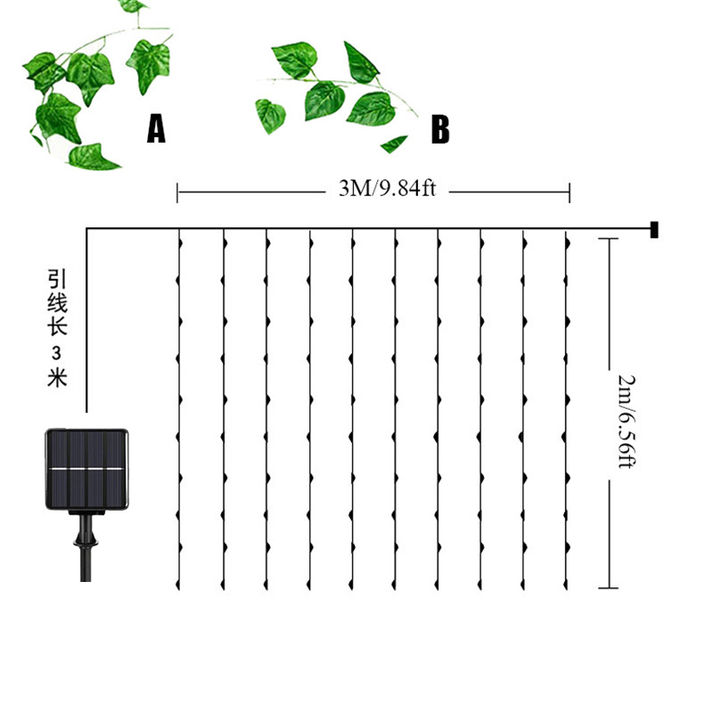Solar Vine függöny lámpák kültéri vízálló borostyán fény LED mesterséges rattan zöld növényi dekoráció juharlevél füzér lámpa