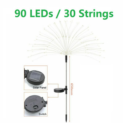 új kültéri LED napelemes tűzijáték lámpák 90/150 LED vízálló húrtündér otthoni kerthez utcai karácsonyi dekoráció