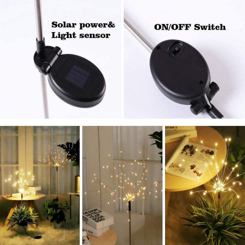 új kültéri LED napelemes tűzijáték lámpák 90/150 LED vízálló húrtündér otthoni kerthez utcai karácsonyi dekoráció