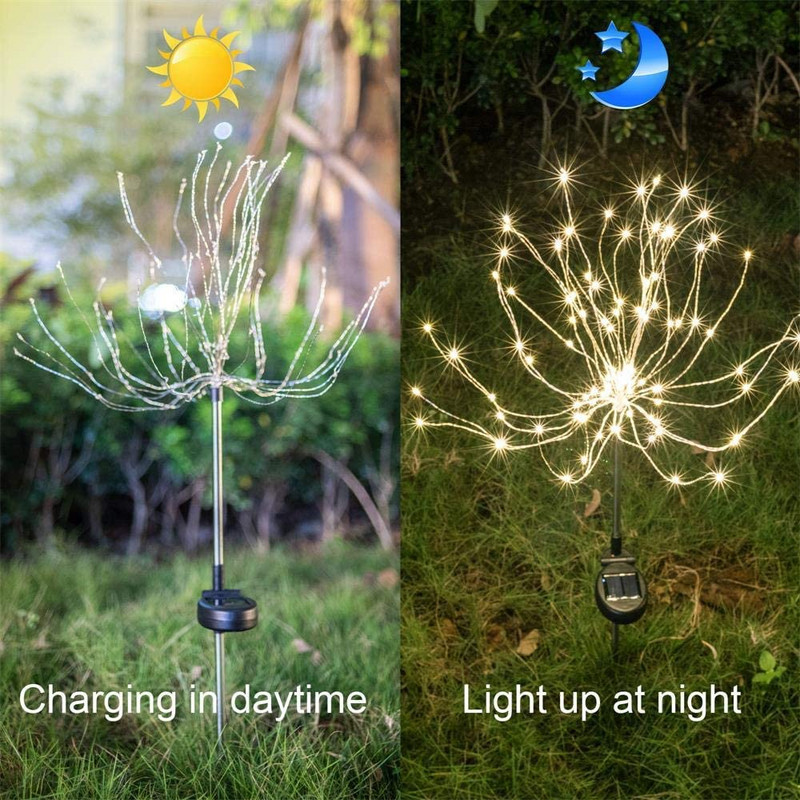 új kültéri LED napelemes tűzijáték lámpák 90/150 LED vízálló húrtündér otthoni kerthez utcai karácsonyi dekoráció