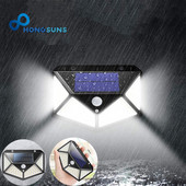 IP65 PIR liikumisanduri seinavalgusti 100 LED-i päikesevalgusti välimine päikesevalgusti veekindel aia siseõue tänavaõue kaunistamiseks