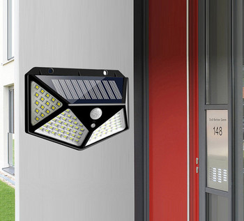 IP65 PIR Сензор за движение Стенна лампа 100 LED слънчева светлина Външна соларна лампа Водоустойчива за градински двор Уличен двор Декор