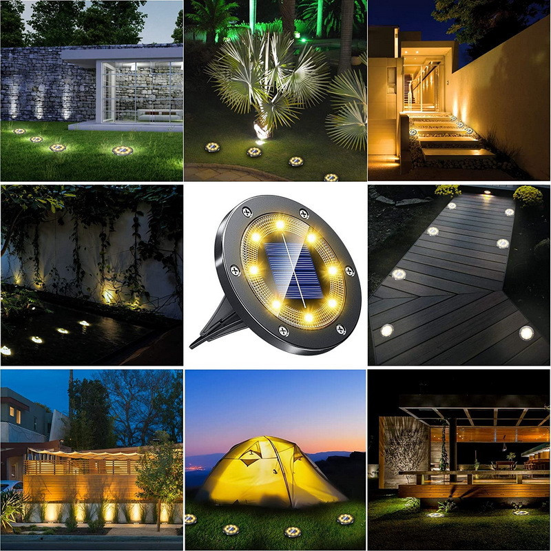 8 LED napelemes pázsit lámpák földi kültéri 800 mah IP67 vízálló napelemes kerti dekorációs lámpák lemezes út Udvar táj világítás