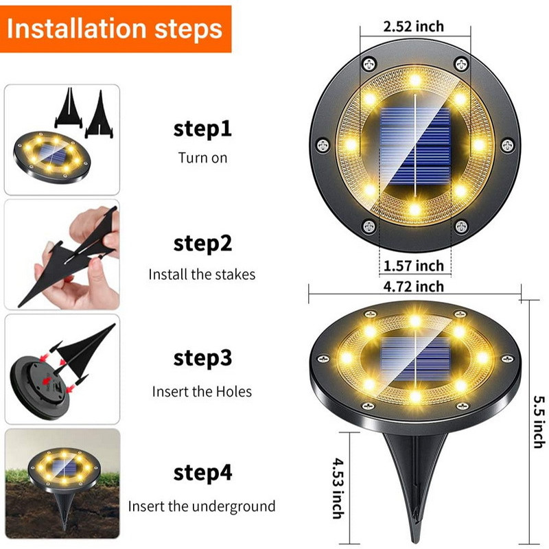 8 LED napelemes pázsit lámpák földi kültéri 800 mah IP67 vízálló napelemes kerti dekorációs lámpák lemezes út Udvar táj világítás