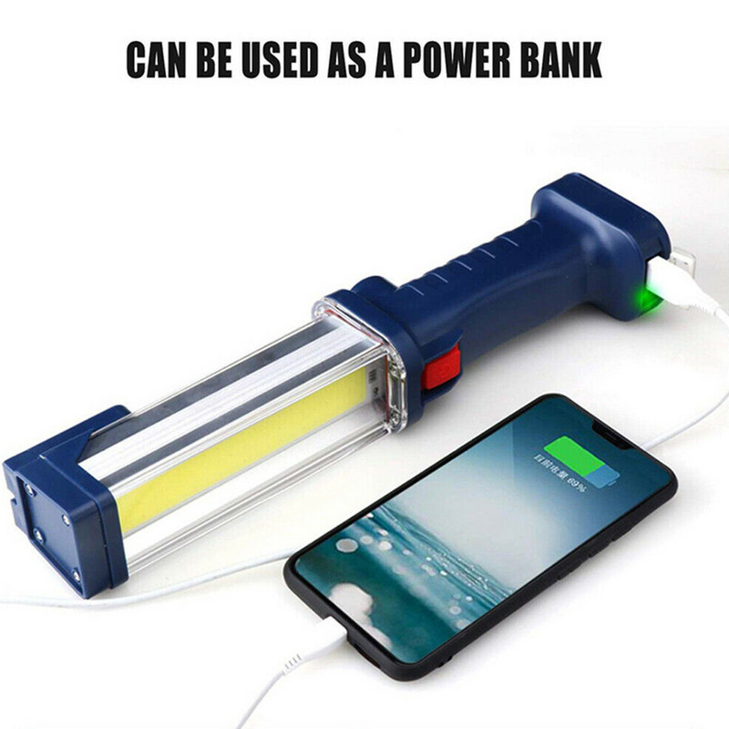 Plastikust LED-töövalgusti tööstusvalgusti COB USB-laetav käsilambi taskulamp mehaaniku töökoja auto ülevaatuseks