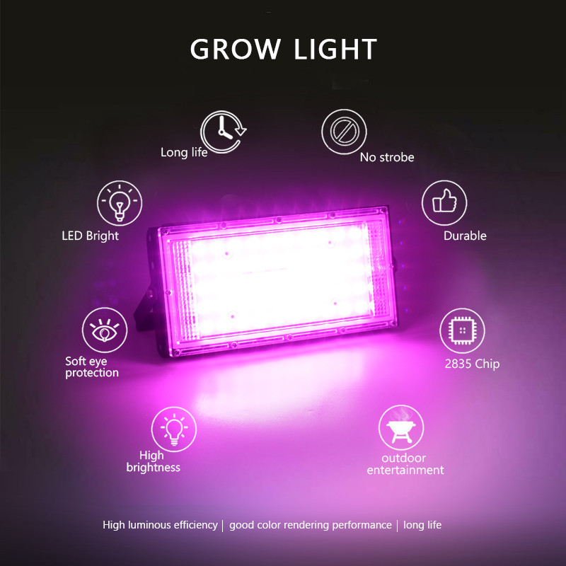 2 bucăți LED Grow Light Reflector de lumină de inundație 50W 220V Projector de grădină pentru parc Proiector de exterior Lămpi de plante cu seră de interior