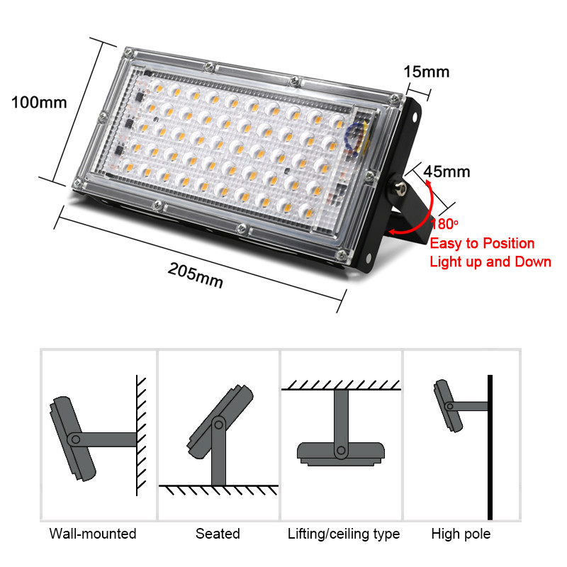 2 bucăți LED Grow Light Reflector de lumină de inundație 50W 220V Projector de grădină pentru parc Proiector de exterior Lămpi de plante cu seră de interior