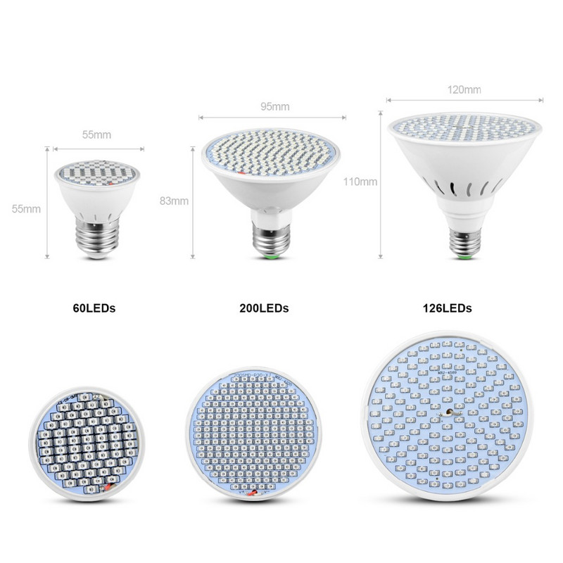60 126 200 LED Grow lambipirn taimede lillede juurviljade kasvatamiseks siseruumides kasvuhoone hüdropoonika kasvulamp E27 AC85V-265V