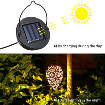 Слънчеви светлини Външен водоустойчив декоративен соларен градински фенер LED висяща лампа Метален материал за градина Издълбан дизайн