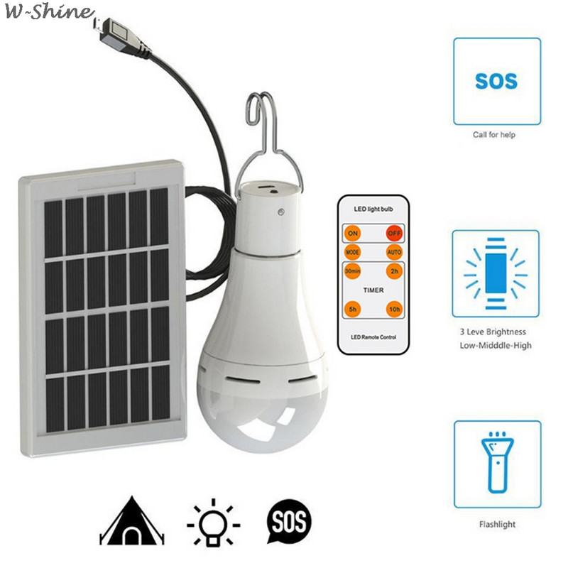 Lampă portabilă cu energie de 7W/9W Bec solar Lampă de grădină în aer liber Telecomanda cu energie solară Lumină de exterior Lumină cu panou solar
