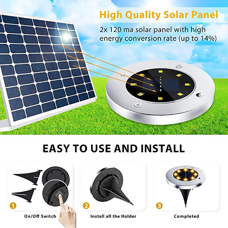 8 LED saulės antžeminiai šviestuvai Saulės lauko lempa Lauko saulės energija vandeniui atsparus kraštovaizdis, skirtas kelio kiemo denio vejos takams
