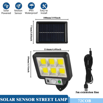 Lumină solară COB LED în aer liber Lumina soarelui Lampă de perete cu senzor de mișcare PIR impermeabilă Lampă de securitate stradală de urgență Decor pentru grădină