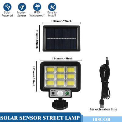 Lumină solară COB LED în aer liber Lumina soarelui Lampă de perete cu senzor de mișcare PIR impermeabilă Lampă de securitate stradală de urgență Decor pentru grădină