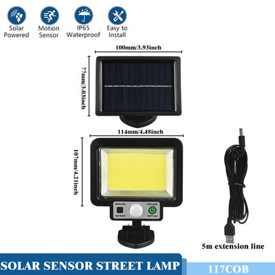 Lumină solară COB LED în aer liber Lumina soarelui Lampă de perete cu senzor de mișcare PIR impermeabilă Lampă de securitate stradală de urgență Decor pentru grădină
