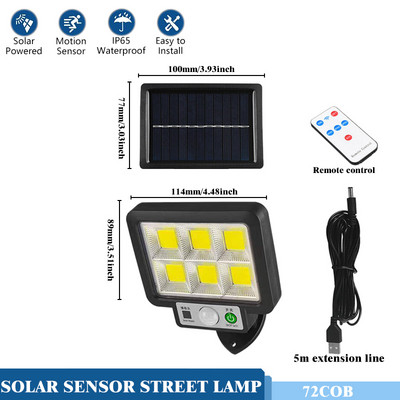 Lumină solară COB LED în aer liber Lumina soarelui Lampă de perete cu senzor de mișcare PIR impermeabilă Lampă de securitate stradală de urgență Decor pentru grădină