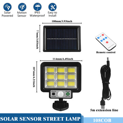 Lumină solară COB LED în aer liber Lumina soarelui Lampă de perete cu senzor de mișcare PIR impermeabilă Lampă de securitate stradală de urgență Decor pentru grădină