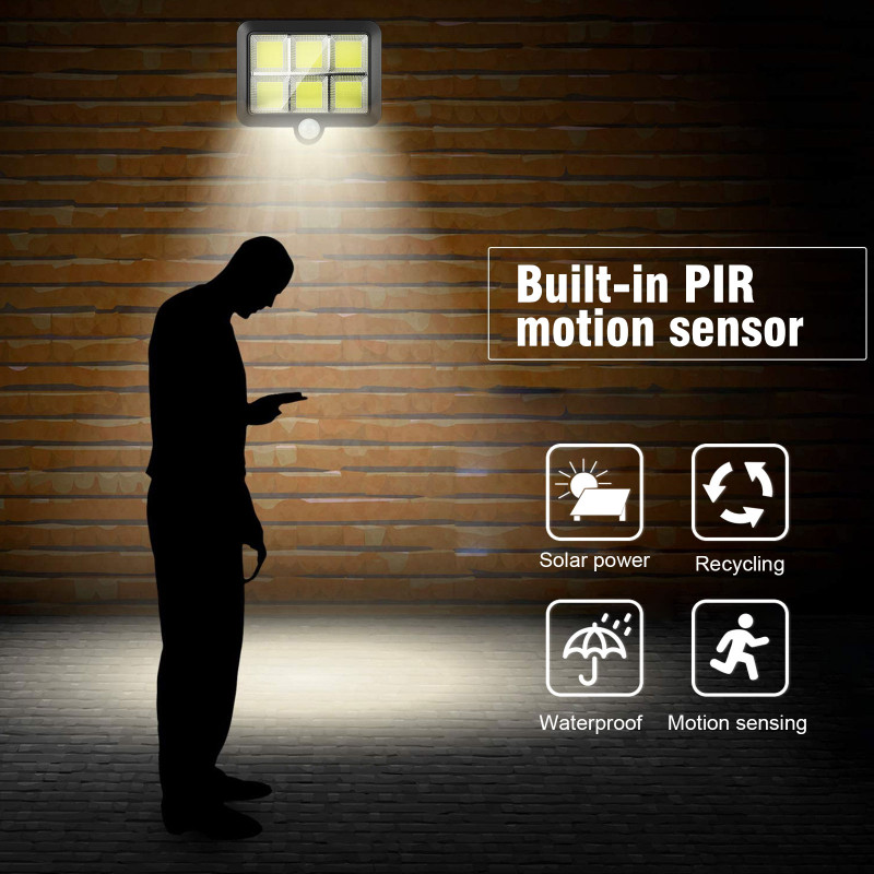 Lumină solară COB LED în aer liber Lumina soarelui Lampă de perete cu senzor de mișcare PIR impermeabilă Lampă de securitate stradală de urgență Decor pentru grădină