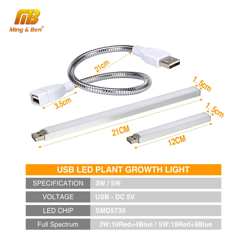 DC 5V USB LED pentru plante de acasă cu spectru complet 3W/5W Omnidirecțional pliabil pentru flori în ghivece Iluminare pentru creșterea plantelor