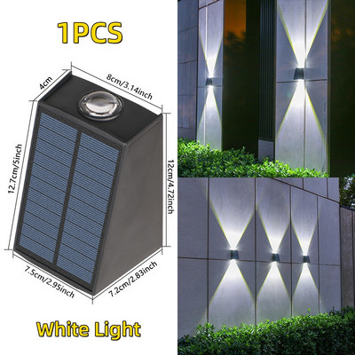 Lampă solară cu 2 LED-uri, impermeabilă, în aer liber, pentru decorarea grădinii, Iluminare în sus și în jos Iluminare luminoasă pentru stradă, balcon, grădină, vilă