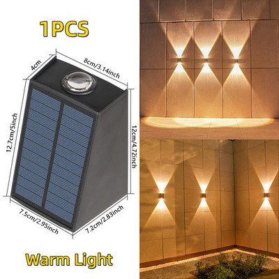 Lampă solară cu 2 LED-uri, impermeabilă, în aer liber, pentru decorarea grădinii, Iluminare în sus și în jos Iluminare luminoasă pentru stradă, balcon, grădină, vilă