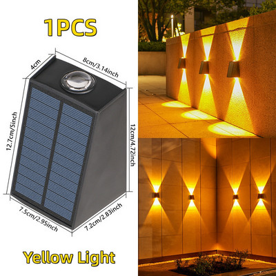 Lampă solară cu 2 LED-uri, impermeabilă, în aer liber, pentru decorarea grădinii, Iluminare în sus și în jos Iluminare luminoasă pentru stradă, balcon, grădină, vilă