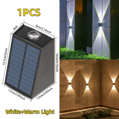 Lampă solară cu 2 LED-uri, impermeabilă, în aer liber, pentru decorarea grădinii, Iluminare în sus și în jos Iluminare luminoasă pentru stradă, balcon, grădină, vilă