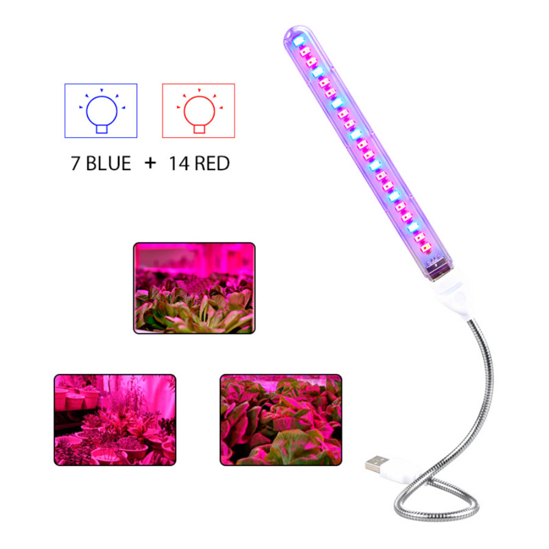 LED Grow Light Elastīga USB pilna spektra augu sarkana lampa zila Phyto 5V iekštelpām ziediem stādu siltumnīcu audzēšanas lampas