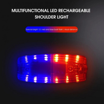LED Κόκκινο Μπλε Προσοχή Αστυνομικό Φως Έκτακτης Ανάγκης που αναβοσβήνει Λάμπα ώμου Επαναφορτιζόμενη USB Προειδοποίηση Ασφαλείας Φακός Πίσω Φωτιστικό Ποδηλάτου