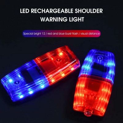 LED Roșu Albastru Atenție Lumină de urgență de poliție Lampă intermitentă pentru umăr, reîncărcabilă prin USB, avertisment pentru umăr, lanternă de siguranță, lampă din spate pentru bicicletă
