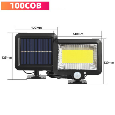 Päikeseenergia seinavalgustid välistingimustes veekindlad 160 COB päikese liikumisanduri lamp, eraldatav turvaveranda valgusti siseõue tekigaraazi jaoks