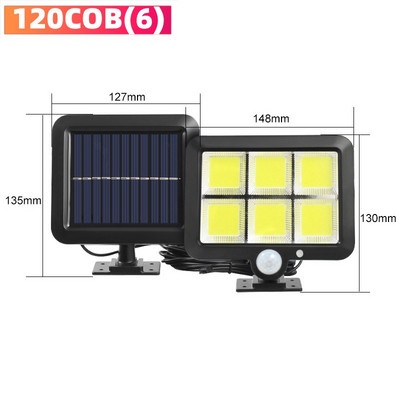 Päikeseenergia seinavalgustid välistingimustes veekindlad 160 COB päikese liikumisanduri lamp, eraldatav turvaveranda valgusti siseõue tekigaraazi jaoks