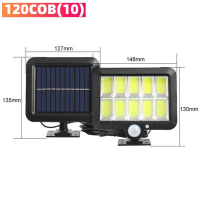 Päikeseenergia seinavalgustid välistingimustes veekindlad 160 COB päikese liikumisanduri lamp, eraldatav turvaveranda valgusti siseõue tekigaraazi jaoks