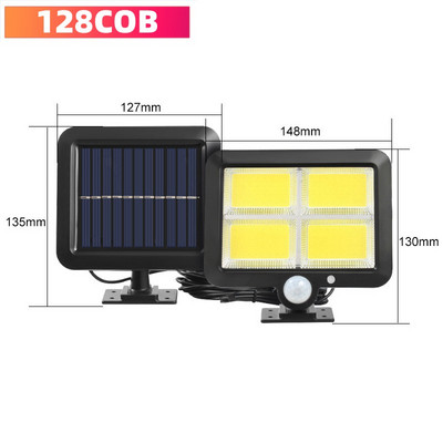 Päikeseenergia seinavalgustid välistingimustes veekindlad 160 COB päikese liikumisanduri lamp, eraldatav turvaveranda valgusti siseõue tekigaraazi jaoks