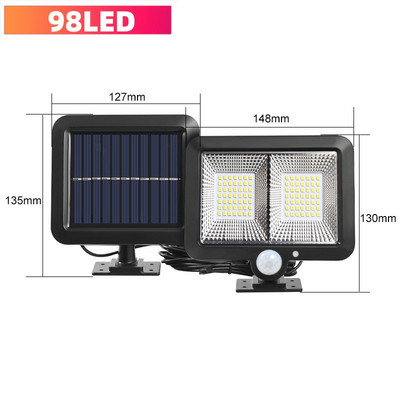 Päikeseenergia seinavalgustid välistingimustes veekindlad 160 COB päikese liikumisanduri lamp, eraldatav turvaveranda valgusti siseõue tekigaraazi jaoks