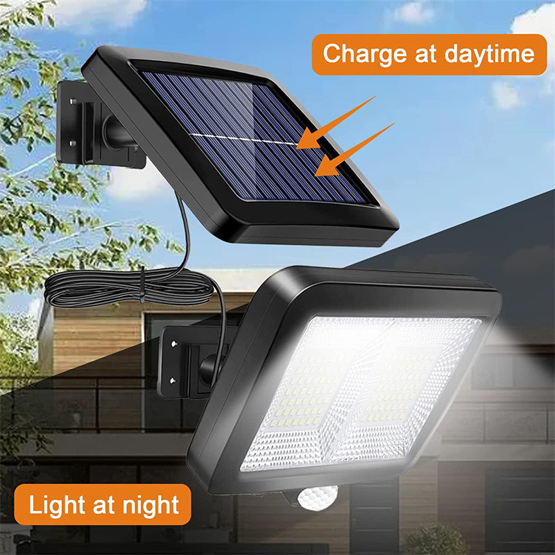 Päikeseenergia seinavalgustid välistingimustes veekindlad 160 COB päikese liikumisanduri lamp, eraldatav turvaveranda valgusti siseõue tekigaraazi jaoks